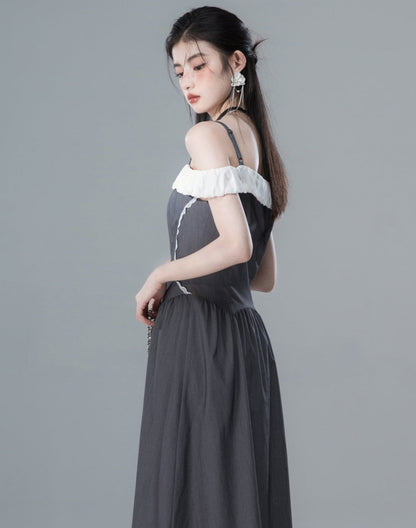 Ink Gray One-Shoulder Waist Dress
