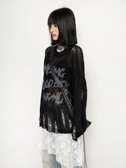 Light Mesh Graffiti Knit Top