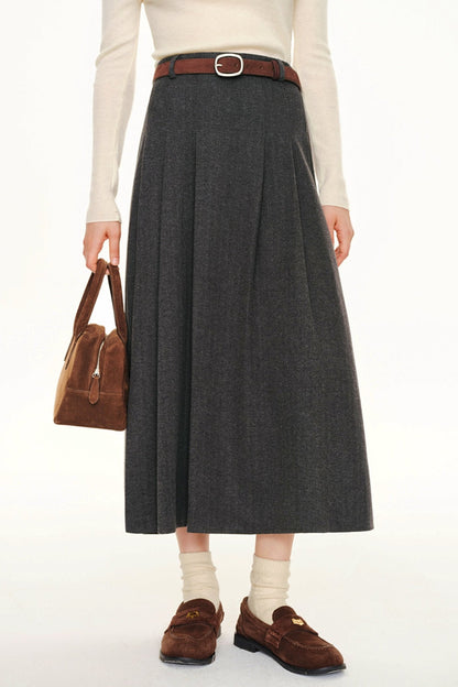 RETRO PREPPY WOOLEN A-LINE SKIRT