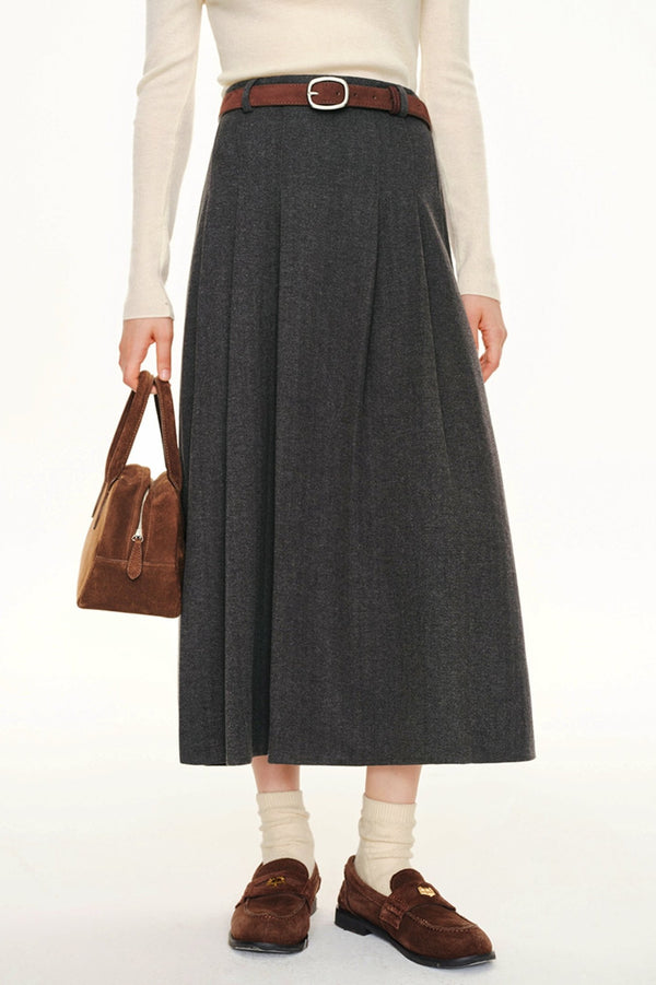 Retro Preppy Woolen A-Line Skirt