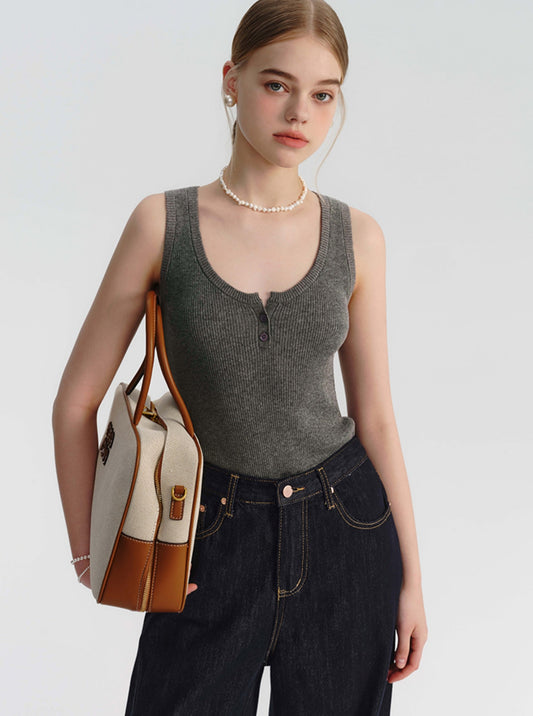 American U-Neck Linen Vest Top