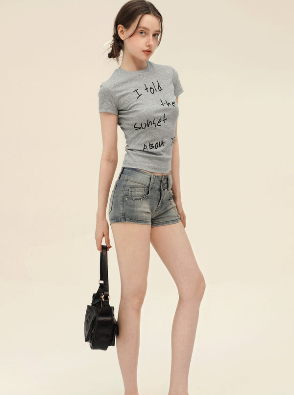 American Retro Letter Print T-Shirt Set
