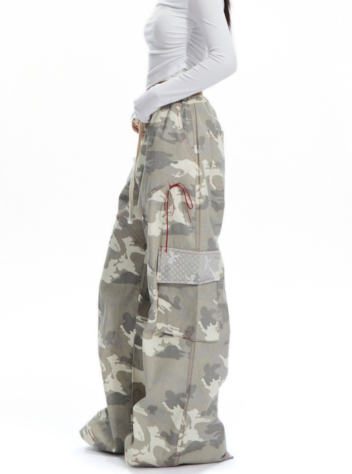 APEA American Vintage Print Drawstring Camouflage Cargo Pants 2024 Sommer Neue Loose Straight Casual Wide-leg Pants