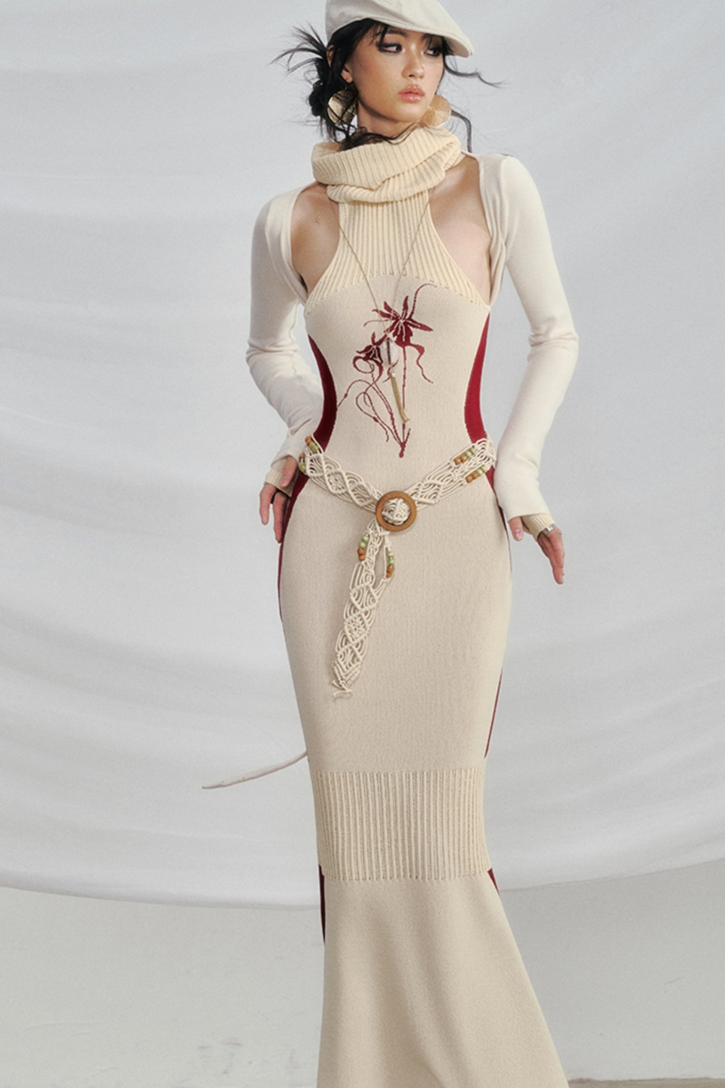 Orchid Figure Knitted Cut-Out Dress