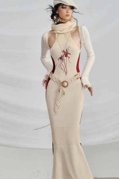 Orchid Figure Knitted Cut-Out Dress