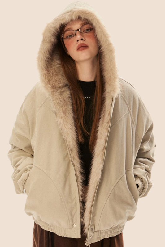 Furry Collar Hooded Padded Jacket