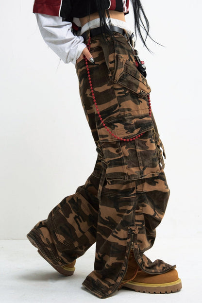 GREEN CAMOUFLAGE TACTICAL STRAIGHT CARGO PANTS