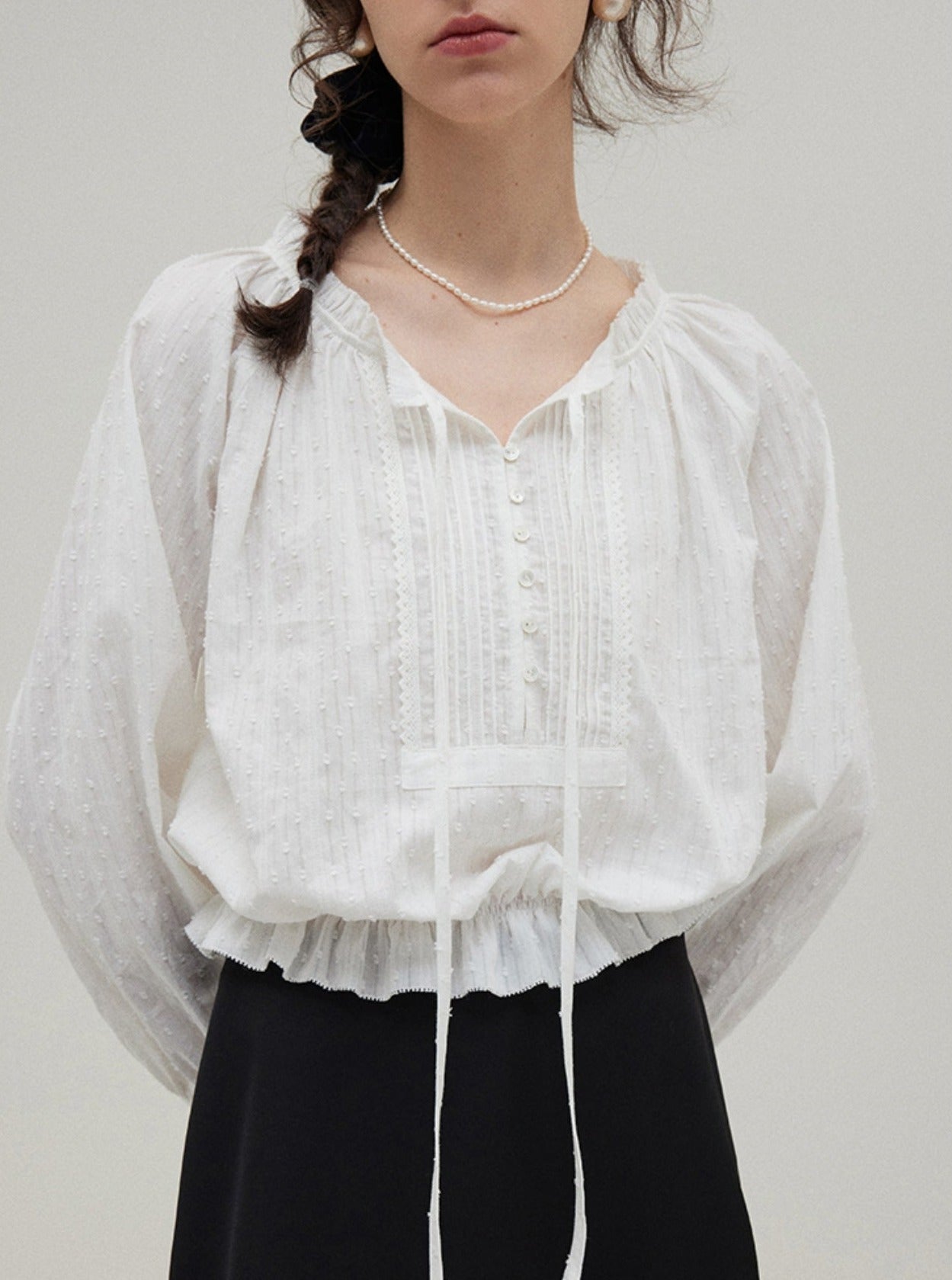 Elegant temperament ruffle open shirt