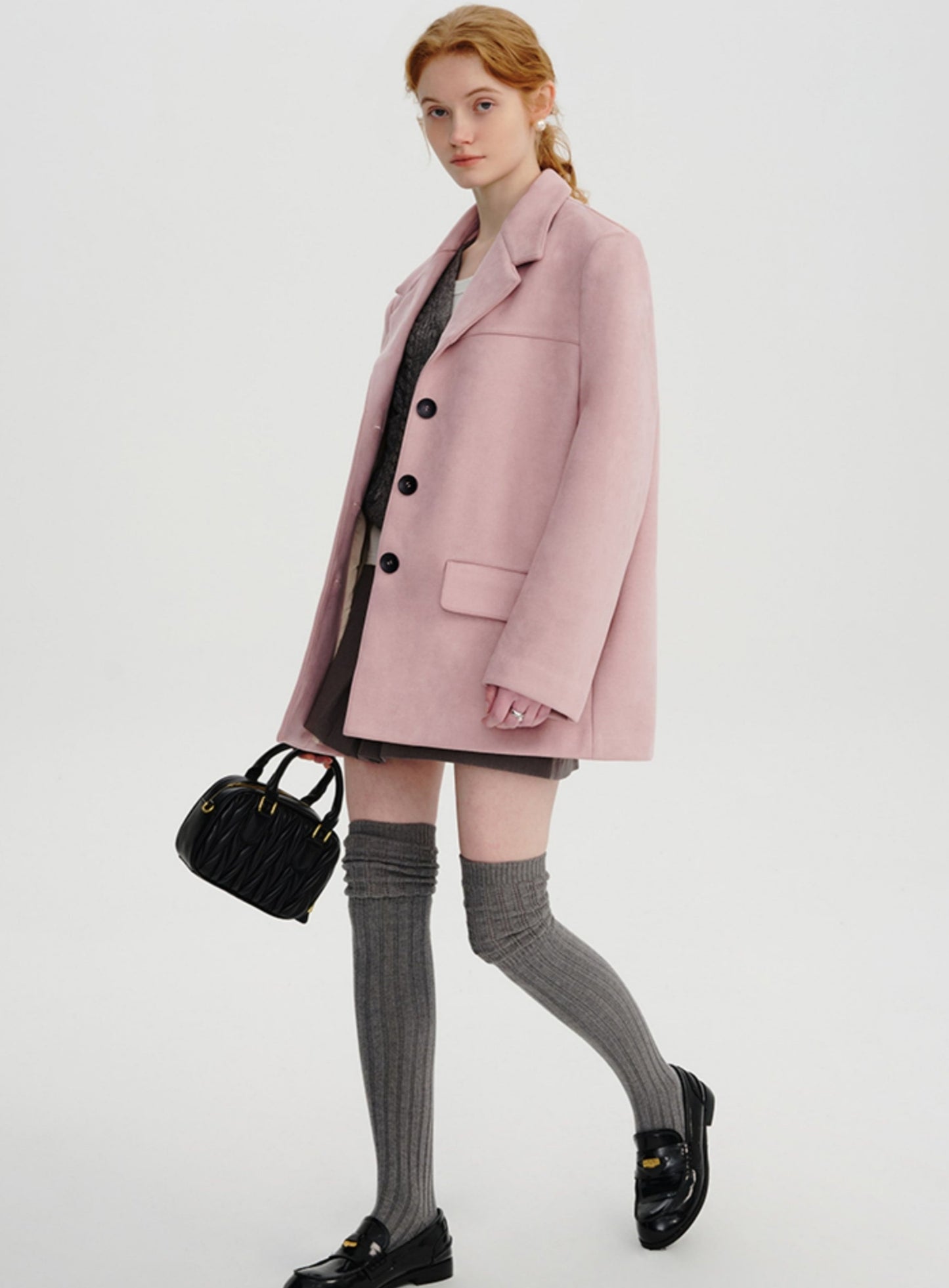 Suede pink blazer coat