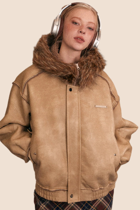 Hooded Lamb Fur Leather Jacket