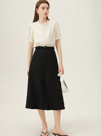 High Waist Commuter A-line Slit Skirt