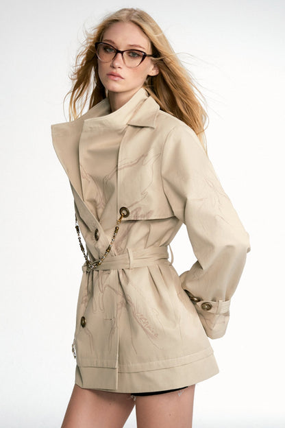 Structured Print Short Trench Coat