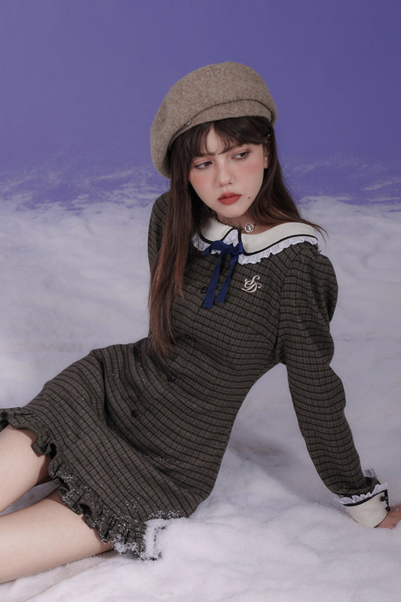 Retro College Style Checkered Slim Fit Dress Set-Up