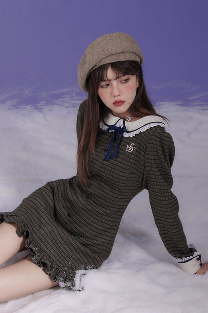 Retro College Style Checkered Slim Fit Dress Set-Up