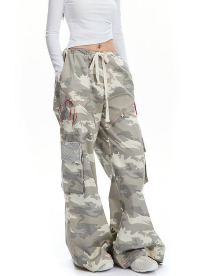 APEA American Vintage Print Drawstring Camouflage Cargo Pants 2024 Sommer Neue Loose Straight Casual Wide-leg Pants