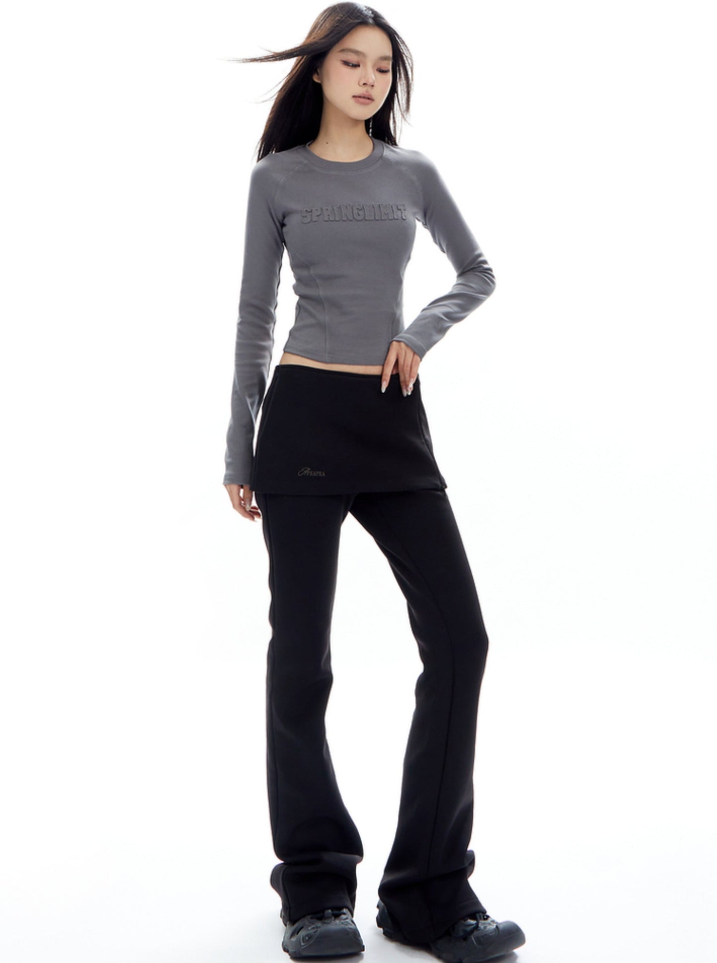 Fake Two Design Slit Stretch Yoga Pants