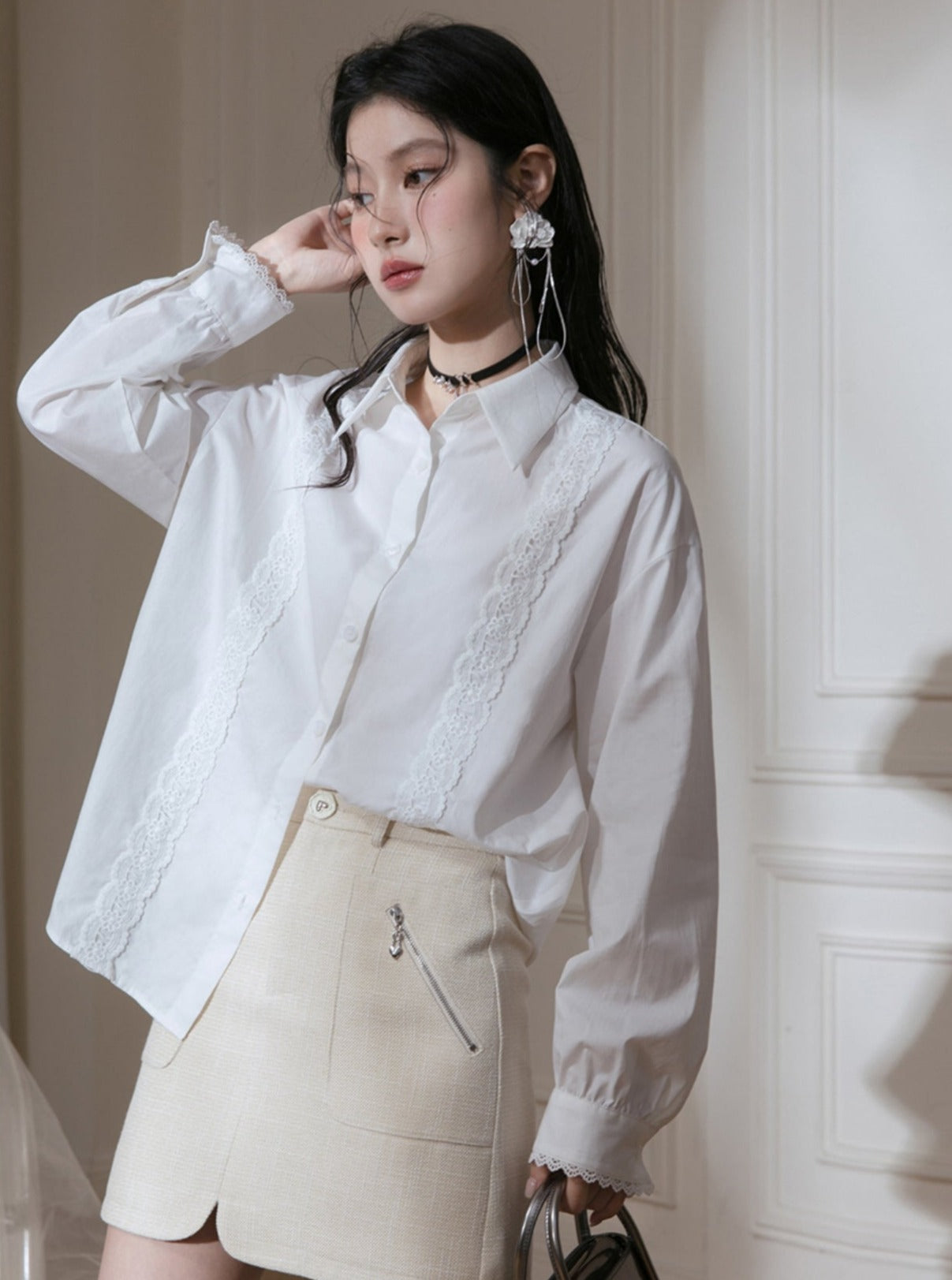 Jade White Lace Ribbon Shirt