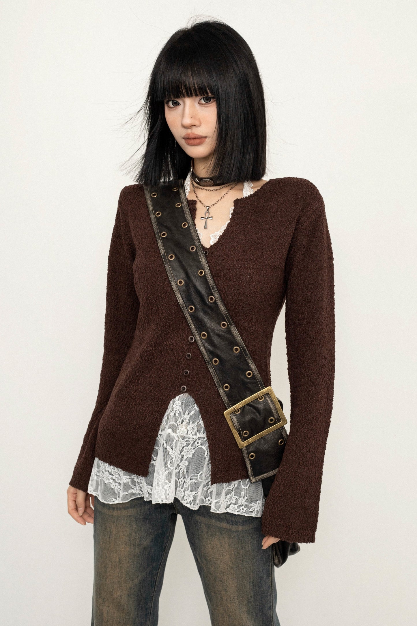 Versatile Coffee Wool Knit Sweater