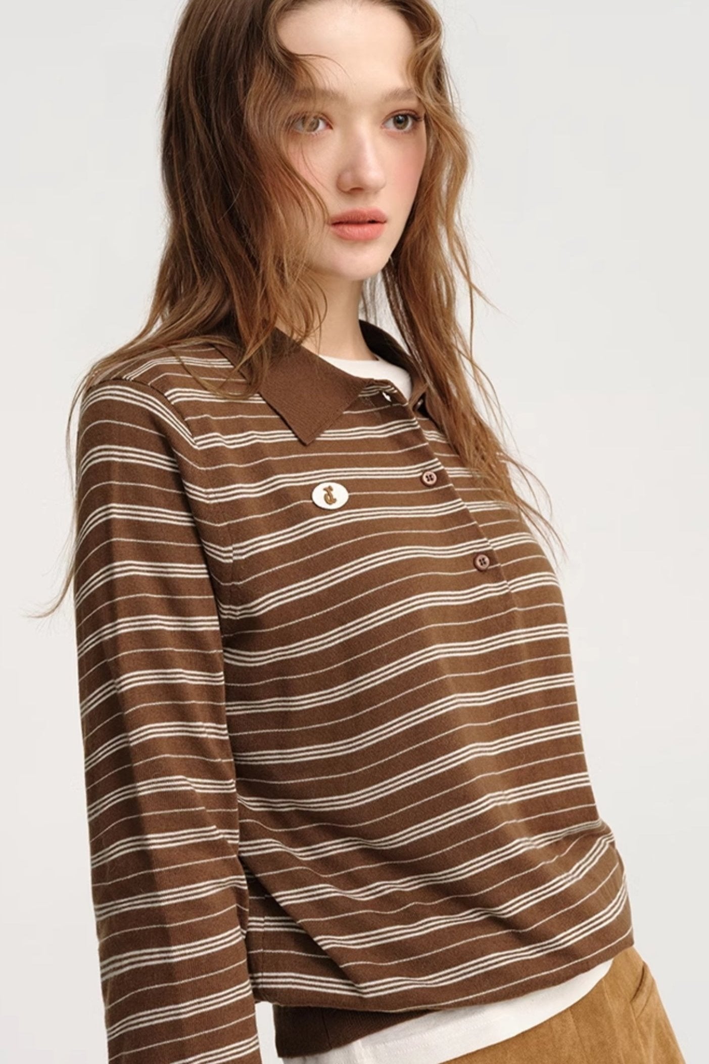 DESIGNER PLUS Contrasting Vintage Striped Knitted Polo Shirt Fall 2024 Cashmere Soft Pullover Sweater