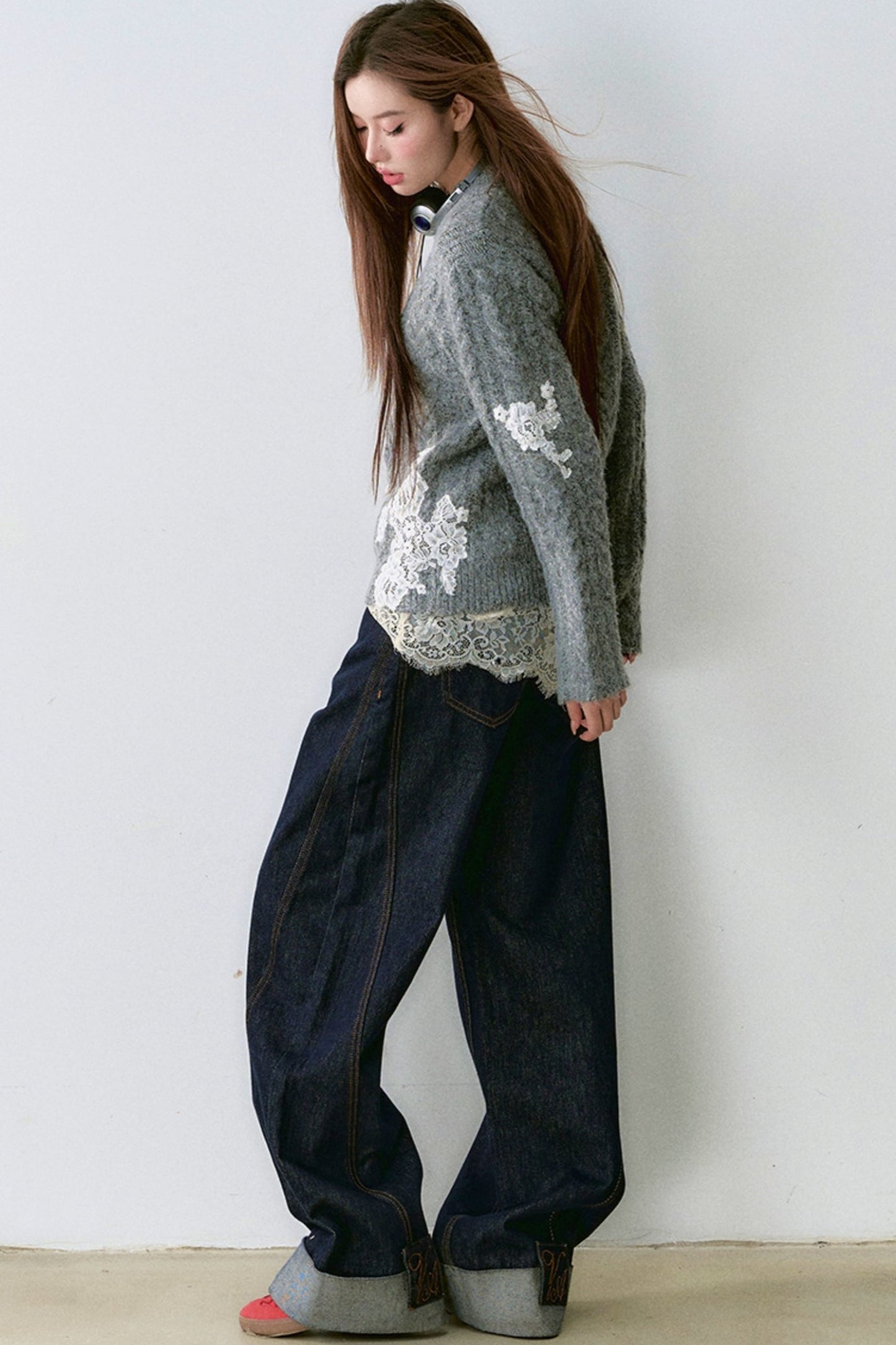 Lace Panel Pullover Sweater