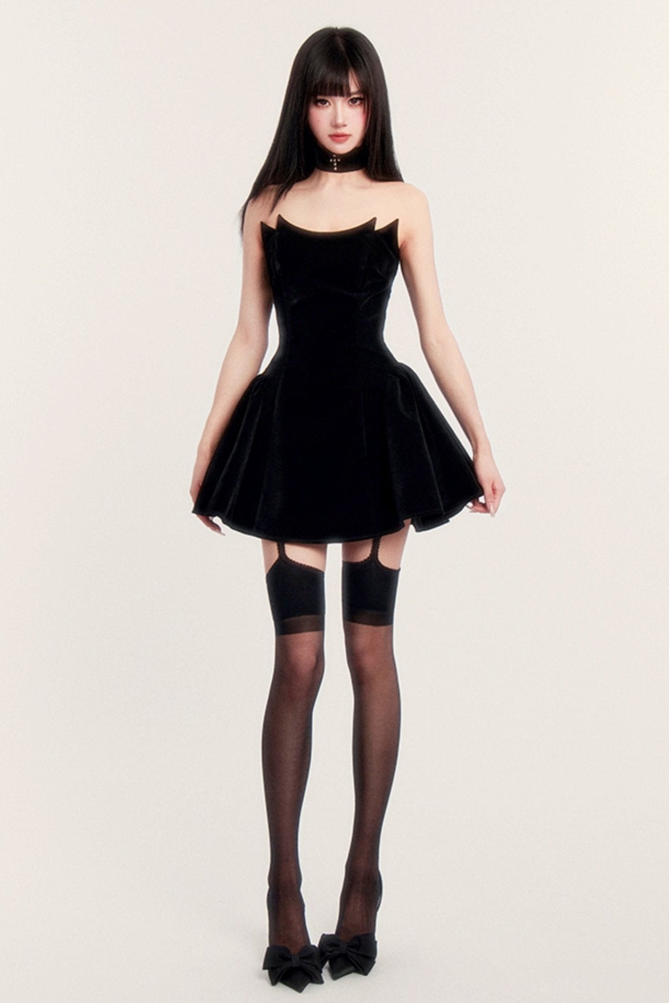 VOCK Devil's Kiss Halloween Dark Premium Bandeau Kleid Chic Velvet Slim Slim Puffy Dress