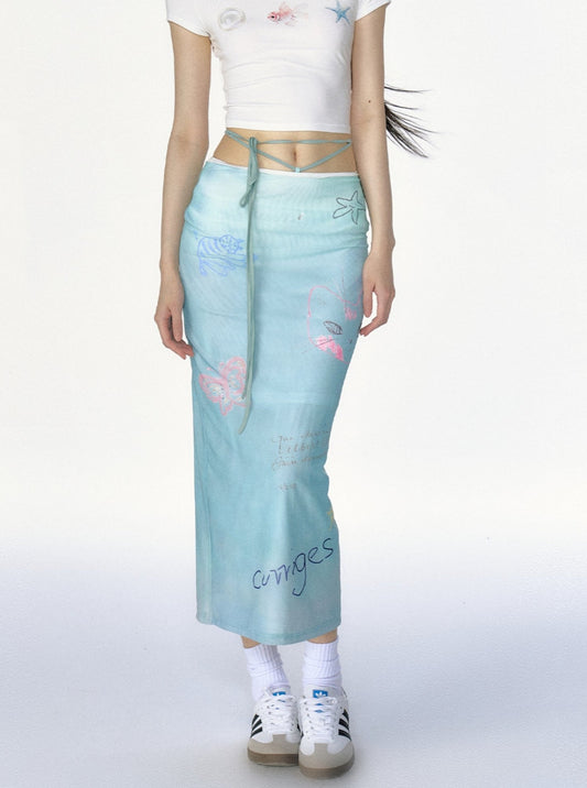 Blue Mesh Mermaid Maxi Skirt