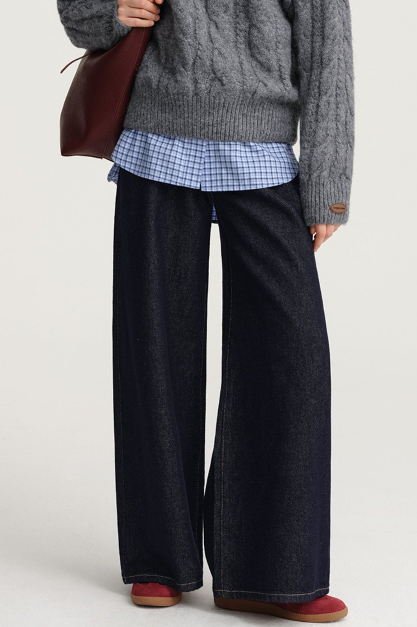 Wide-Leg Primary Color Denim Pants