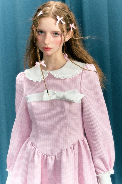 Pink Check Puff Sleeve Princess Dress