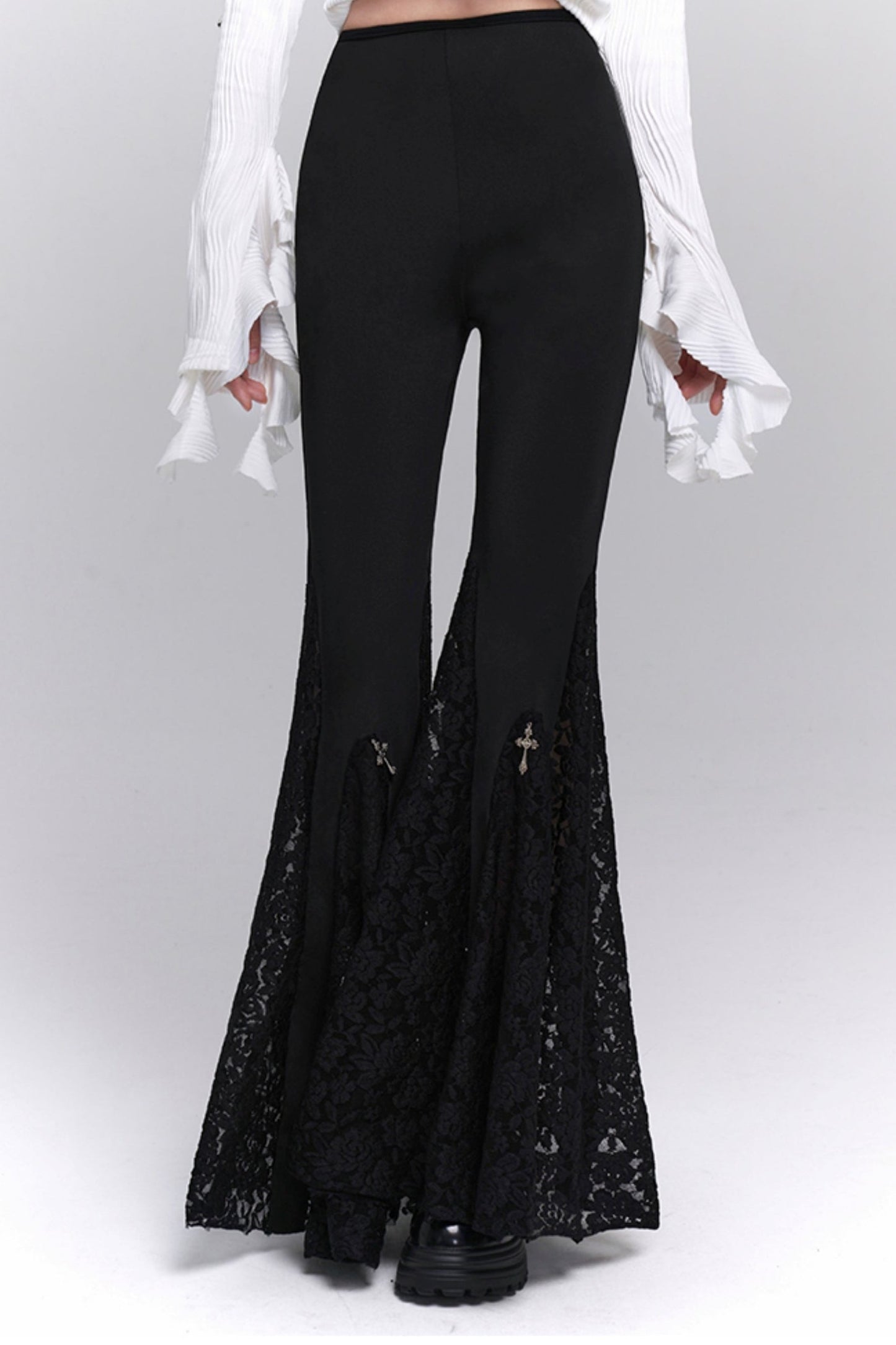 Dark Gothic High-Waist Black Flared Pants