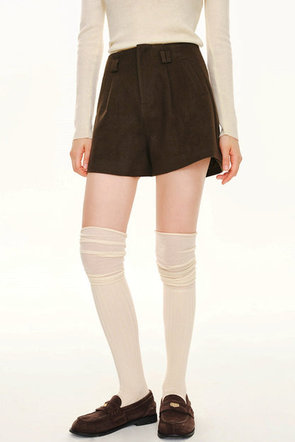 COFFEE WOOL A-LINE SUIT SHORTS