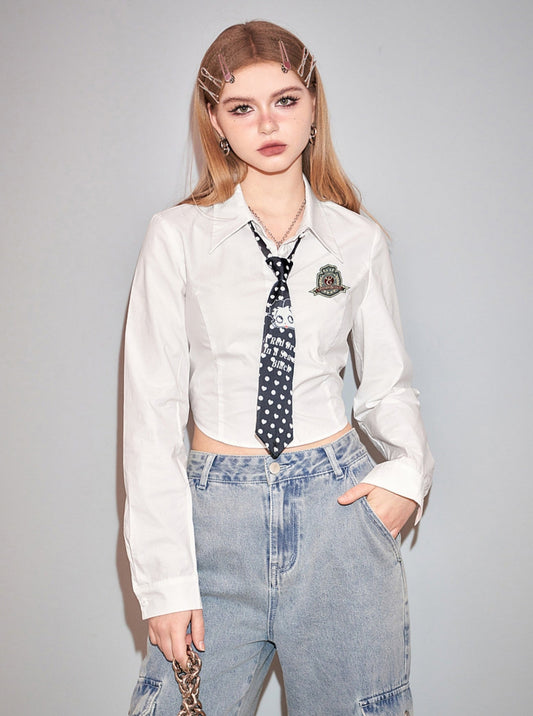 Fairy Pocket Design White College Shirt