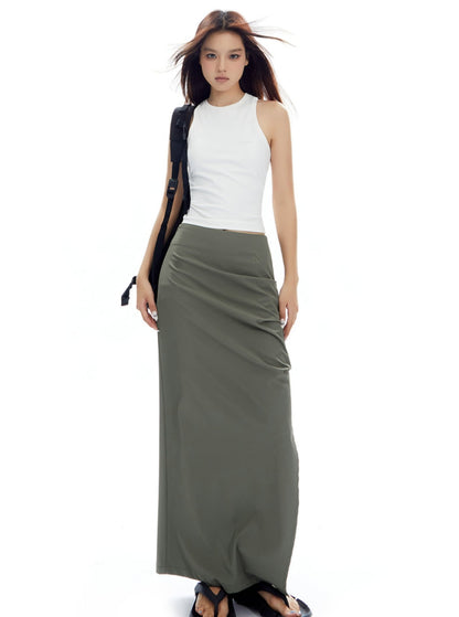 High-Waisted Pleated Light Grey Skirt