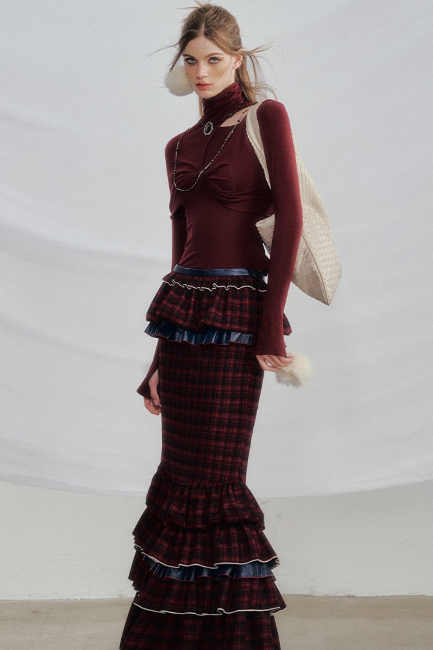 Red Check Fishtail Skirt