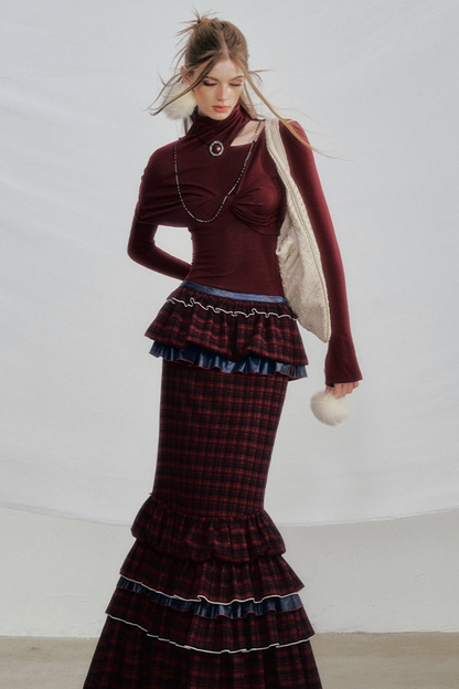 Red Check Fishtail Skirt