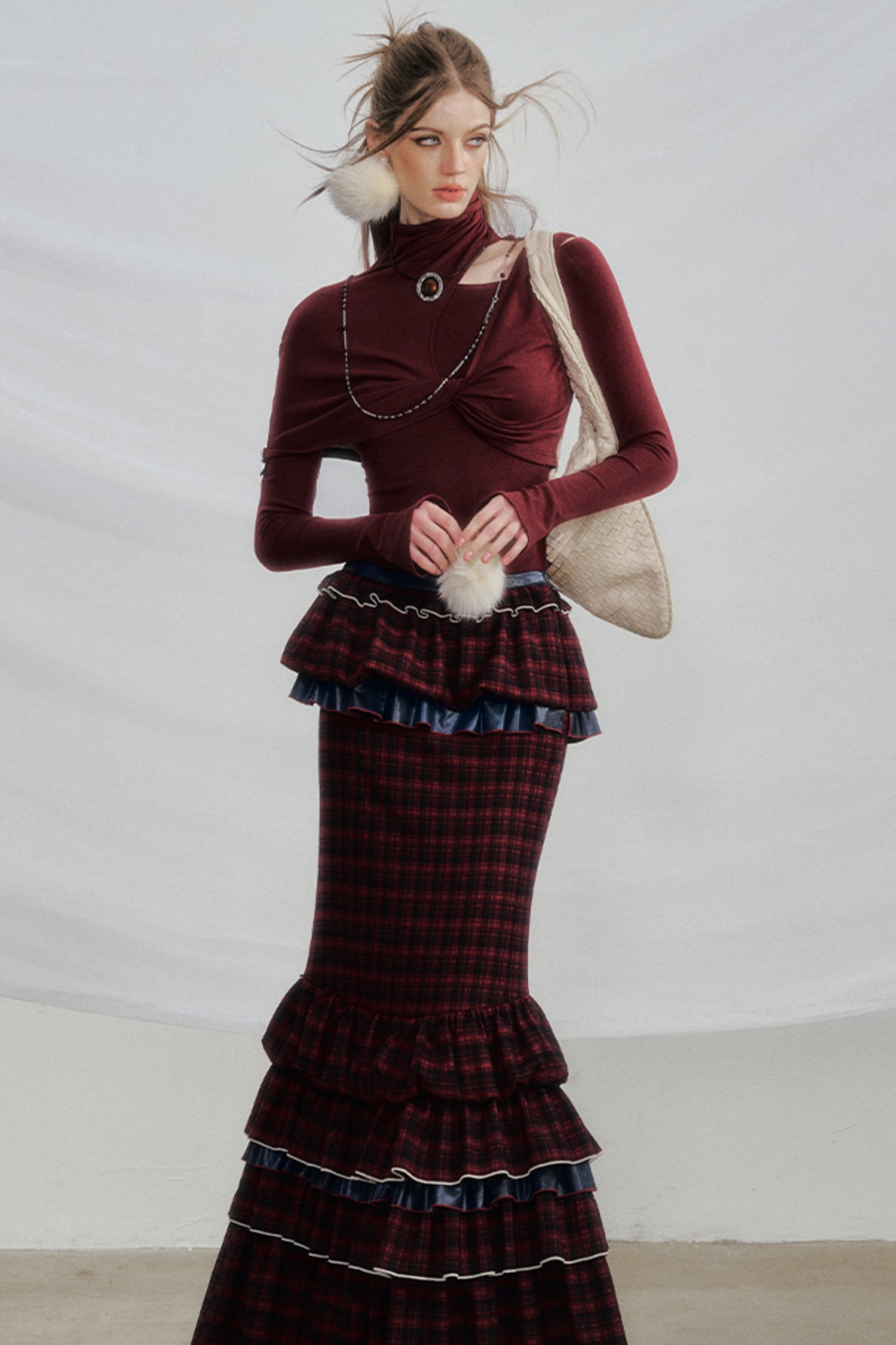 Red Check Fishtail Skirt