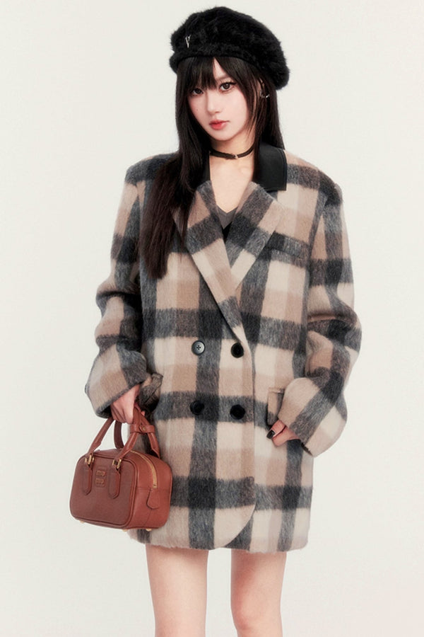 Versatile Retro Check Tweed Coat