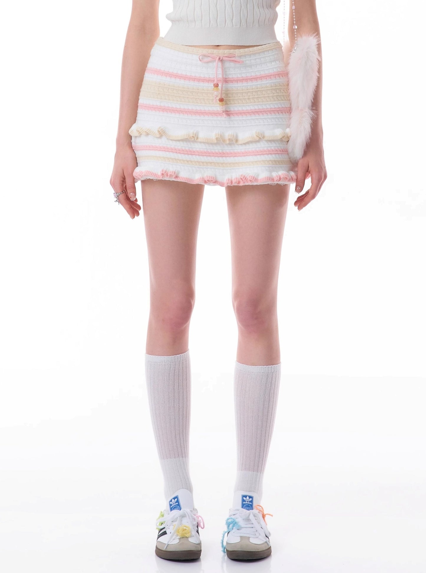 Knitted Stripe Design Mini Skirt