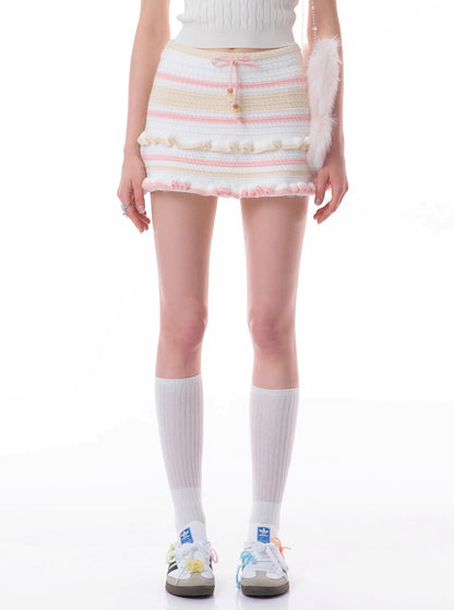 Knitted Stripe Design Mini Skirt