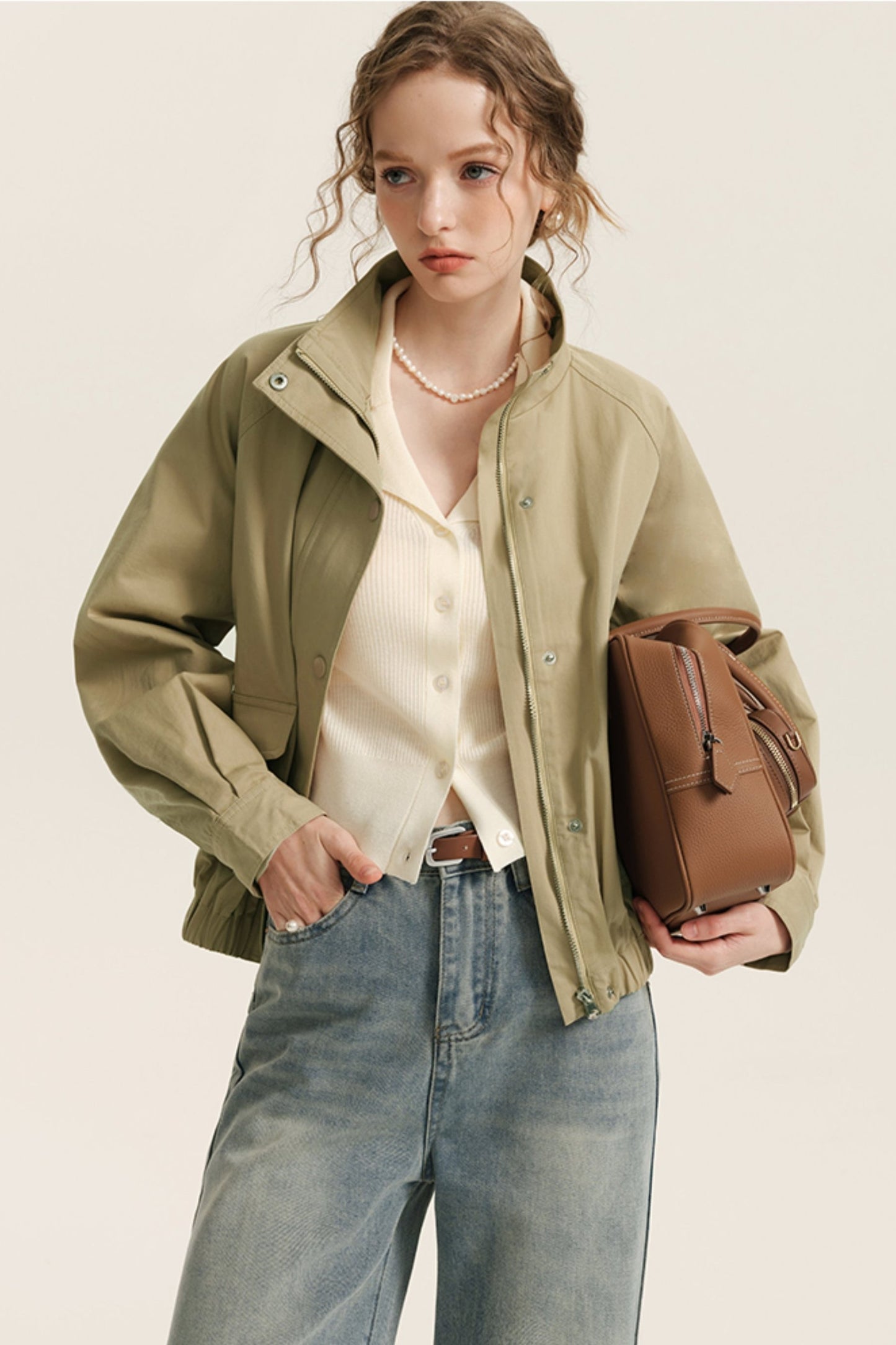 Casual Khaki Cropped Jacket