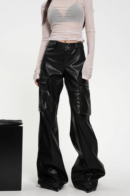 Street Style Shiny Leather Flared Pants