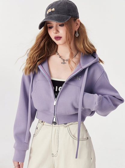 Hooded Cropped Sweatshir Coat