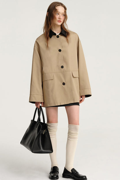 Patchwork Collar Lyocell Trench Coat