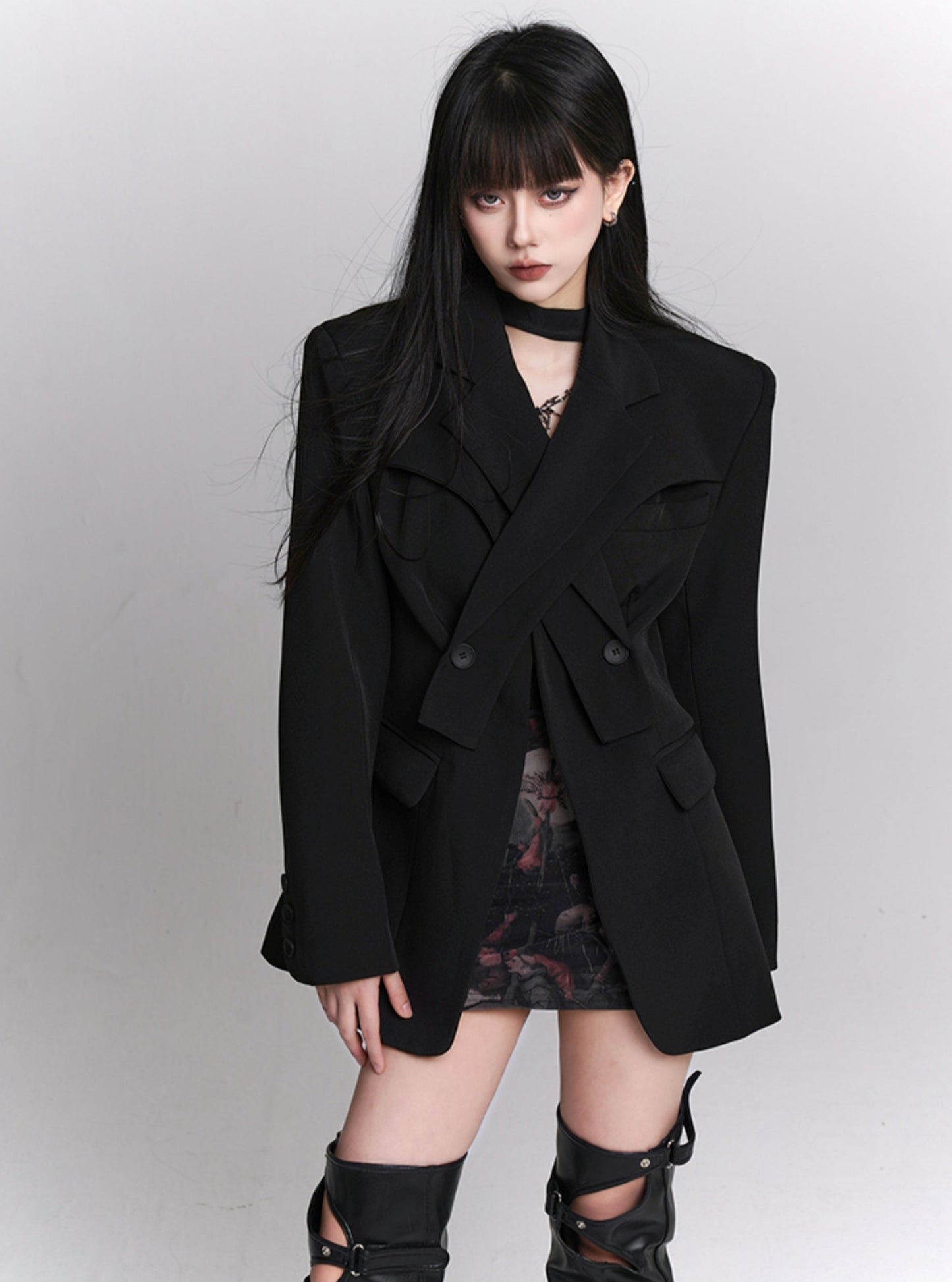 High-End Niche Black Blazer Coat