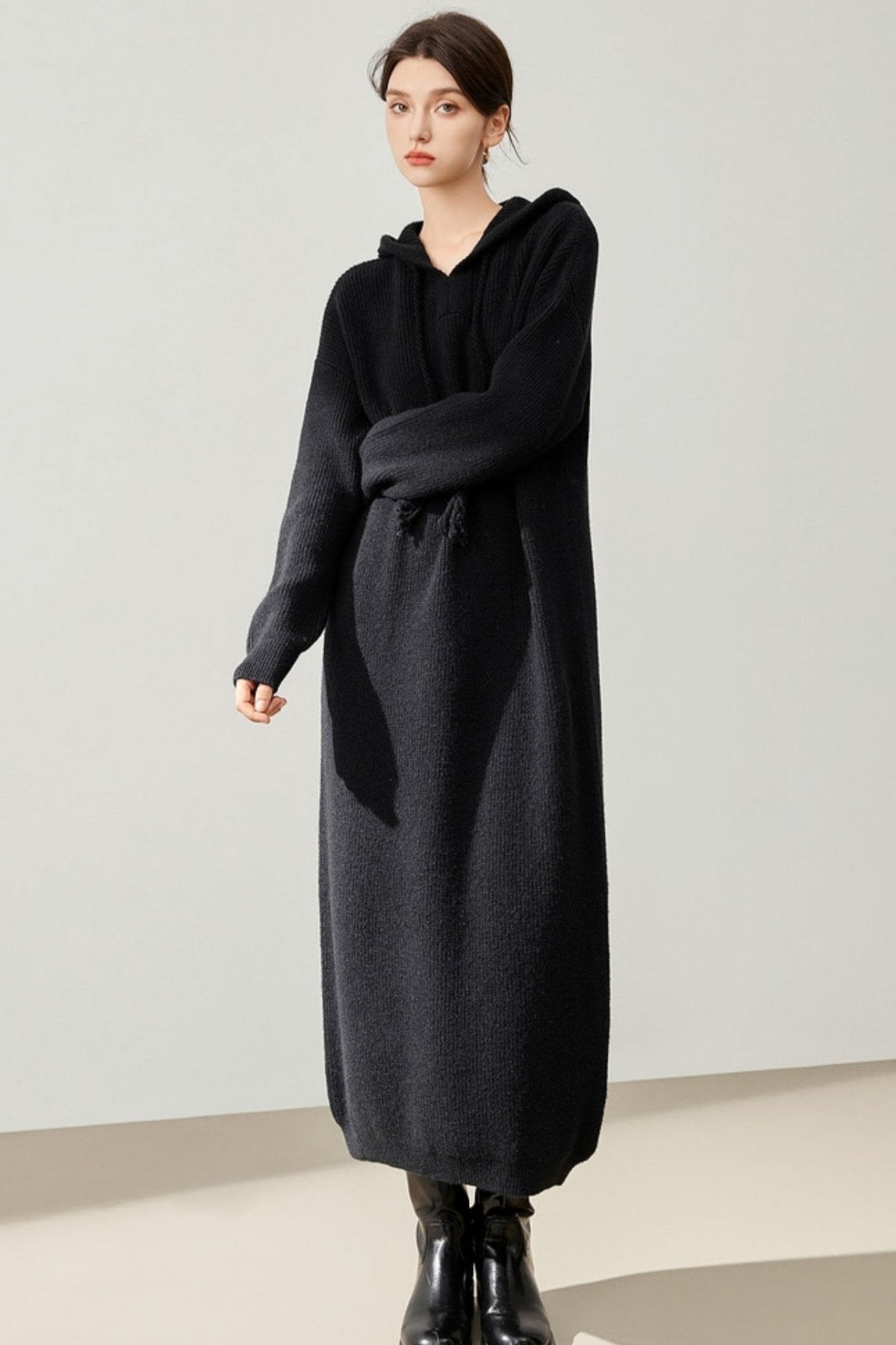 Knitted Hooded Lazy Style Sweater Dress