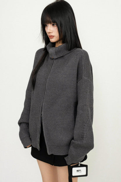 High Neck Zip Knit Sweater