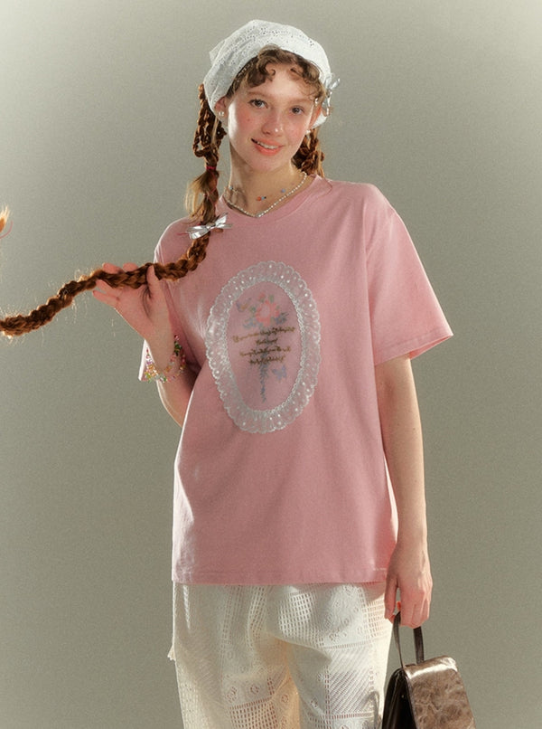 Loose Floral Print Crew Neck T-Shirt