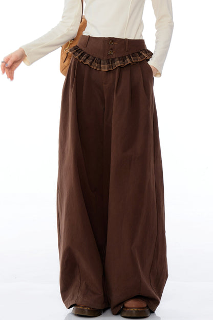 Lace Trim High Waist Wide Leg Pants