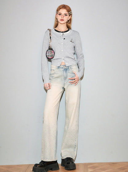 Narrow Wide-Leg Sparkle Denim Pants