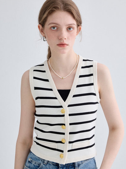 Simple Casual Striped Knit Vest Top