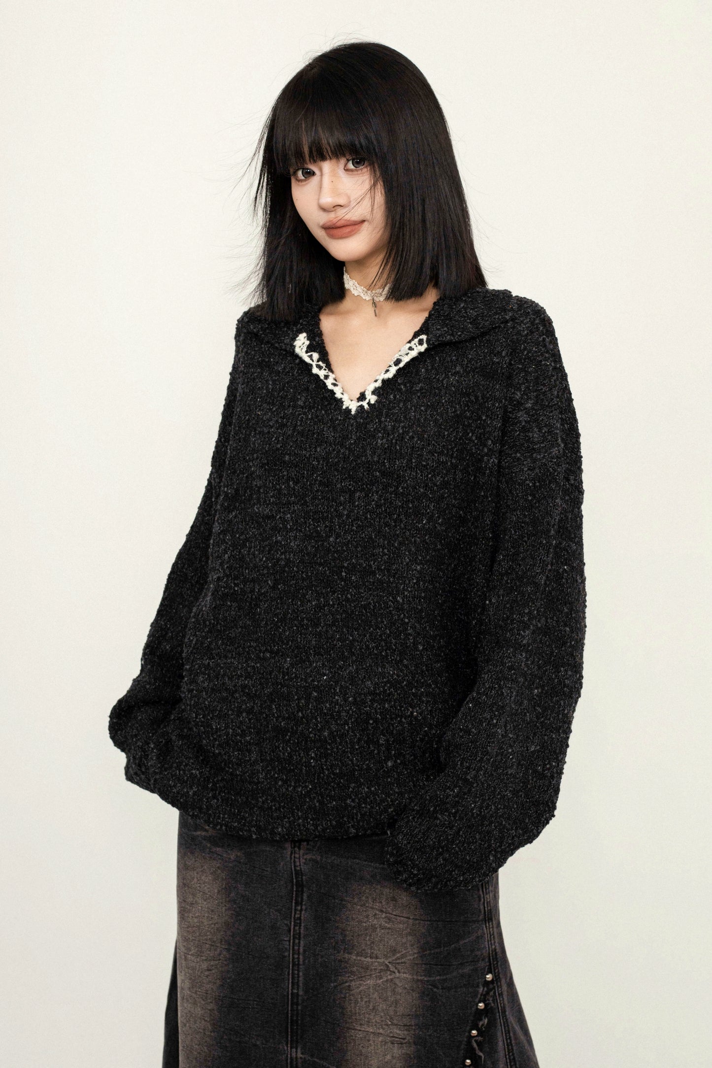 Korean Simple Loose Knit Hoodie